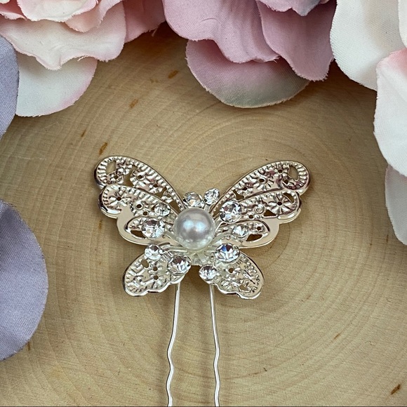 4 Pcs Crystal Butterfly Bridal Hair Pin Set - Picture 12 of 15